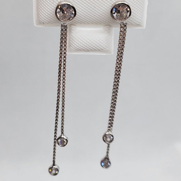 Silver 925 Dangling Box Chain with CZ Earrings - Picture 6 of 10